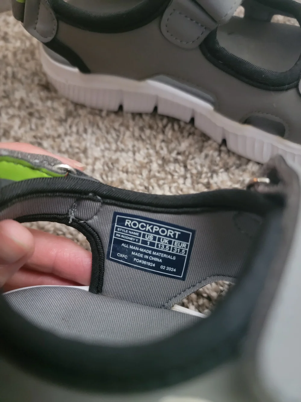 Rockport Kids Gray and Lime Velcro Sport Sandals